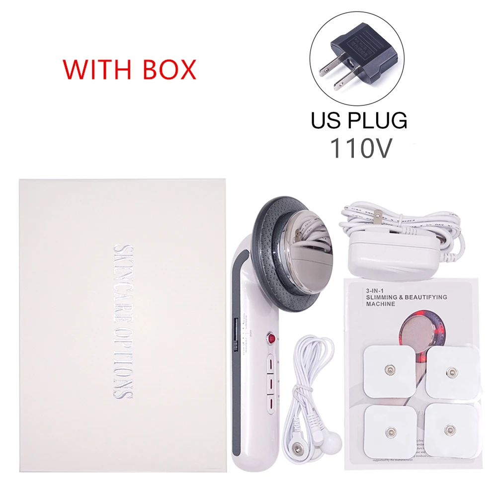 with Box US plug 3 в 1 Lipo Ультразвуковая кавитация для похудения, антицеллюлитная машина для похудения, инфракрасный массажер для тела лица, инструмент для ухода за лицом - Цвет: with Box US plug