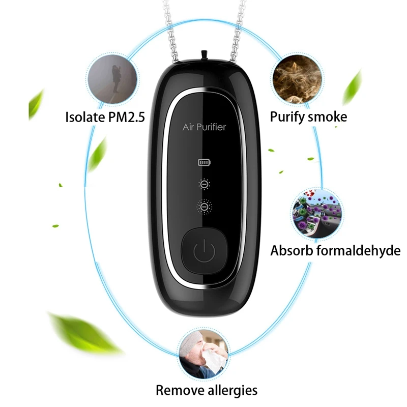 

2 Pcs Hanging Neck Air Purifier Fashion Personal Wearable Purifier Mini Portable Negative Ion Generator Black+White