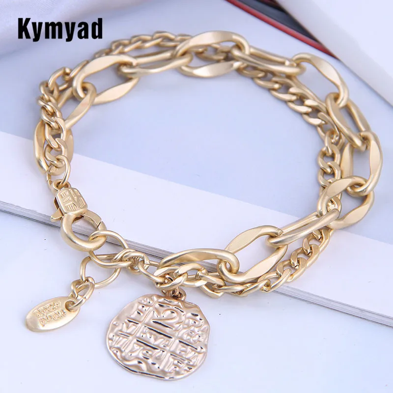 

Kymyad старинных золотых Цвет звено цепи браслеты и браслеты для женщин ювелирные изделия, ювелирные изделия, браслет для женщин круглый кулон...