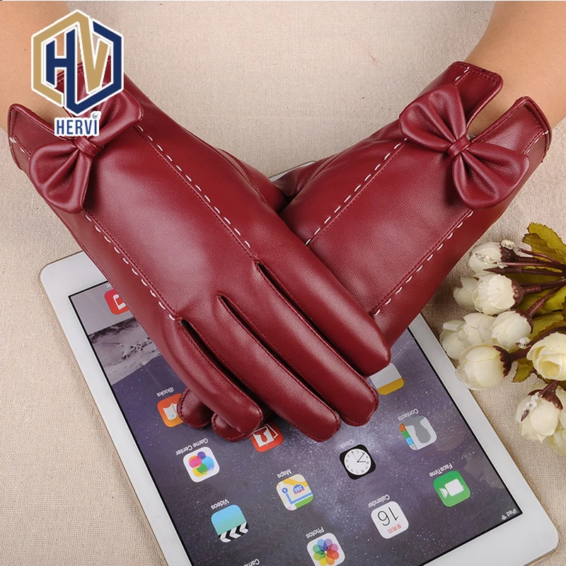 2019 women's genuine leather gloves red sheepskin autumn and winter fashion female windproof -8 | Аксессуары для одежды