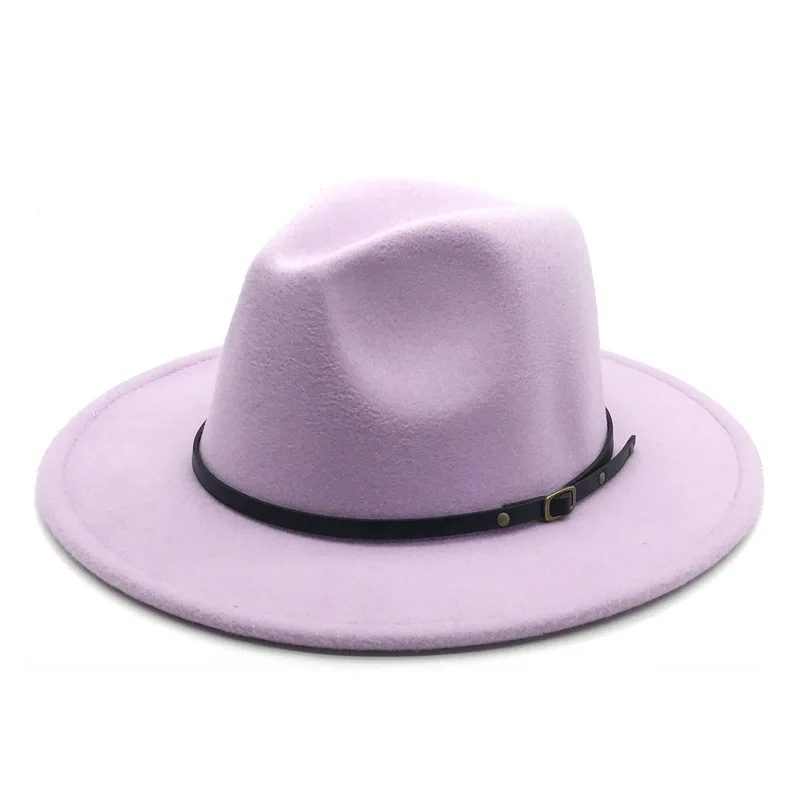 

New Wide Brim Solid Women Men Ribbon Band Belt Classic Felted Cap Vintage British Elegant Fascinator Jazz Winter Felt Fedora Hat