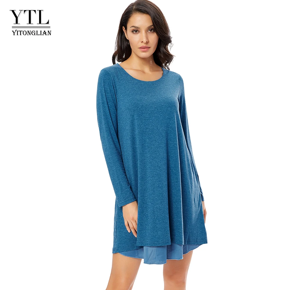 Женское платье повседневное свободное прямое многослойное женское с длинным