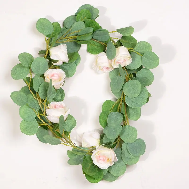 Длинные искусственные серебряные листья эвкалипта в долларах с розами гирлянды