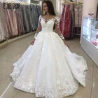 Женское свадебное платье из органзы E JUE SHUNG, элегантное бальное платье с круглым вырезом, длинными рукавами и шнуровкой сзади, роскошное платье невесты