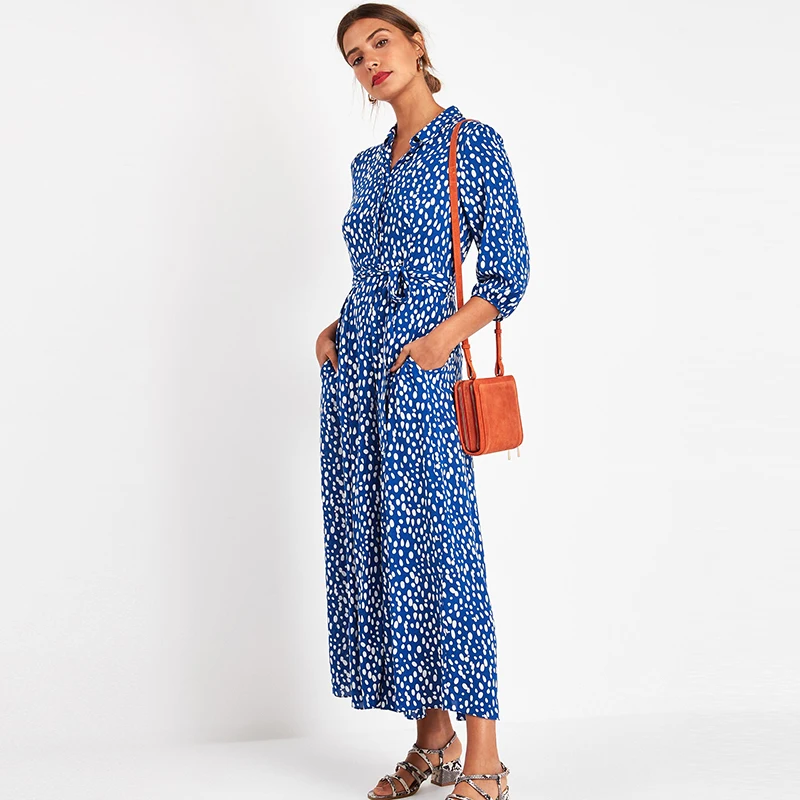 

Aachoae Vintage Floral Print Maxi Dress Women Boho Three Quarter Sleeve Long Dress Turn Down Collar Casual Shirt Dresses Robe