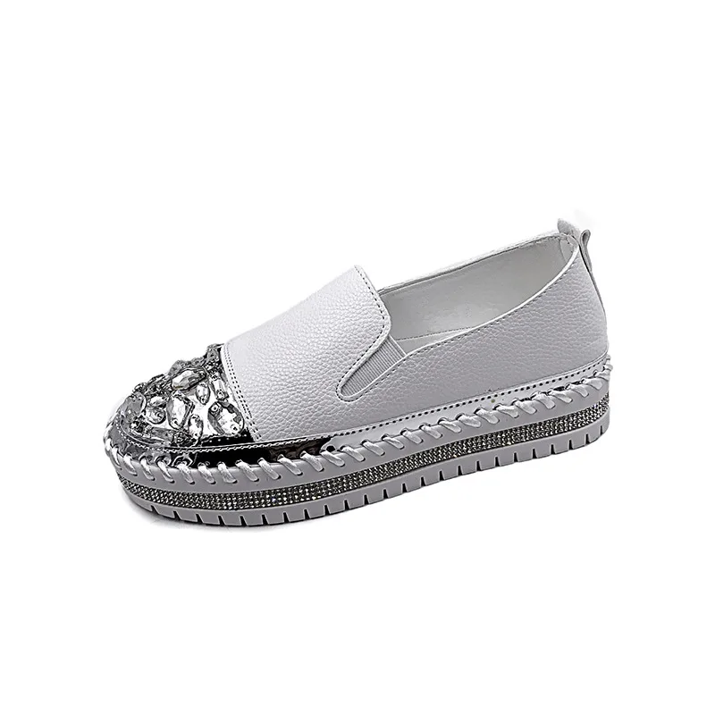 

Casual Woman Shoe Slip-on Modis Autumn Female Footwear Clogs Platform Loafers With Fur Round Toe Crystal Slip On 2021 Fall New D