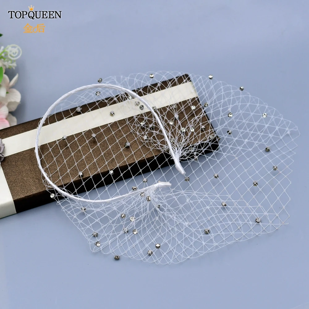 

TOPQUEEN VA06 Birdcage Veil Blusher Veil White Black Veil Face Veil with Diamond Handband Bridal Veils with Blinkon Bridal Veils