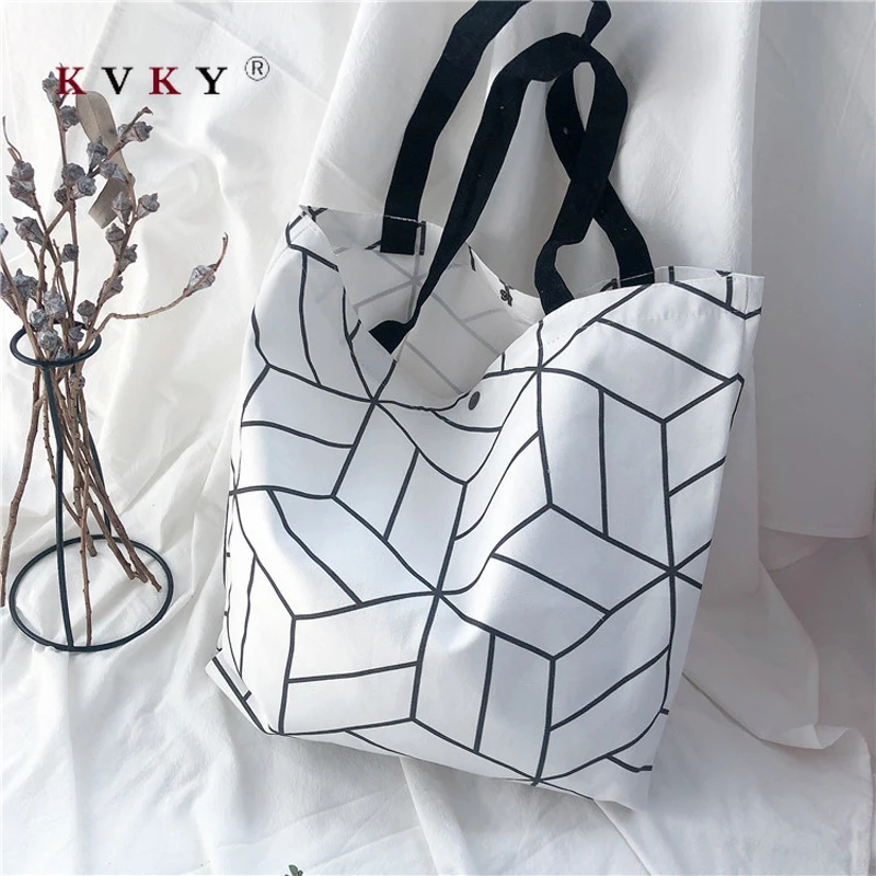 Canvas Tote Bag for Women 2020 Female Handbags Eco Reusable Cloth Shopping Student Book Bags Ladies Casual Shopper Black | Багаж и сумки