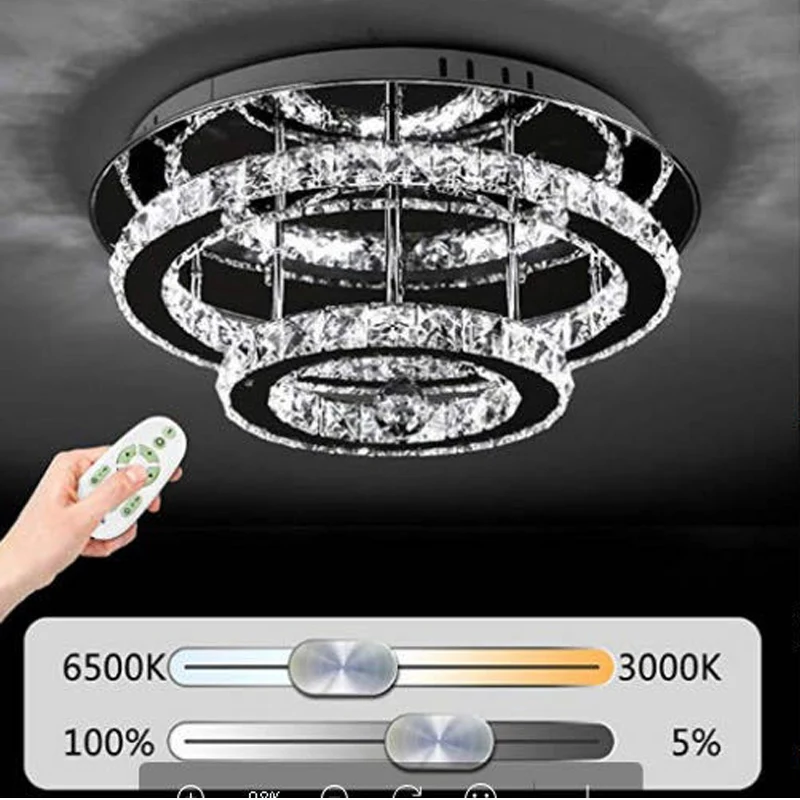 

Modern Round 30cm 36W Chrome Stainless Steel And Crystal LED Ceiling Lights For Hallway Foyer Bedroom Semi-flush Mounted Lights