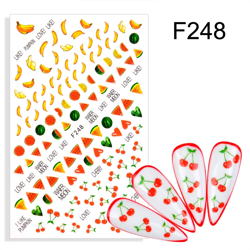 3D наклейки для дизайна ногтей черные русские буквы персонаж Фруктовый Торт