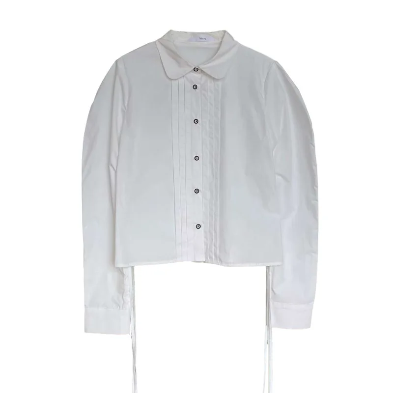 

IEQJ 2021 new spring and summer fashion women clothes turn-down collar full sleeves single breasted cotton shirt female top