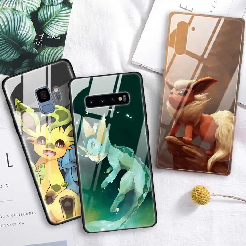 Чехол из закаленного стекла с рисунком eevee для samsung Galaxy S10 S10e S9 S8 Note9 Note 10 Plus 5G A50 A30 края из ТПУ
