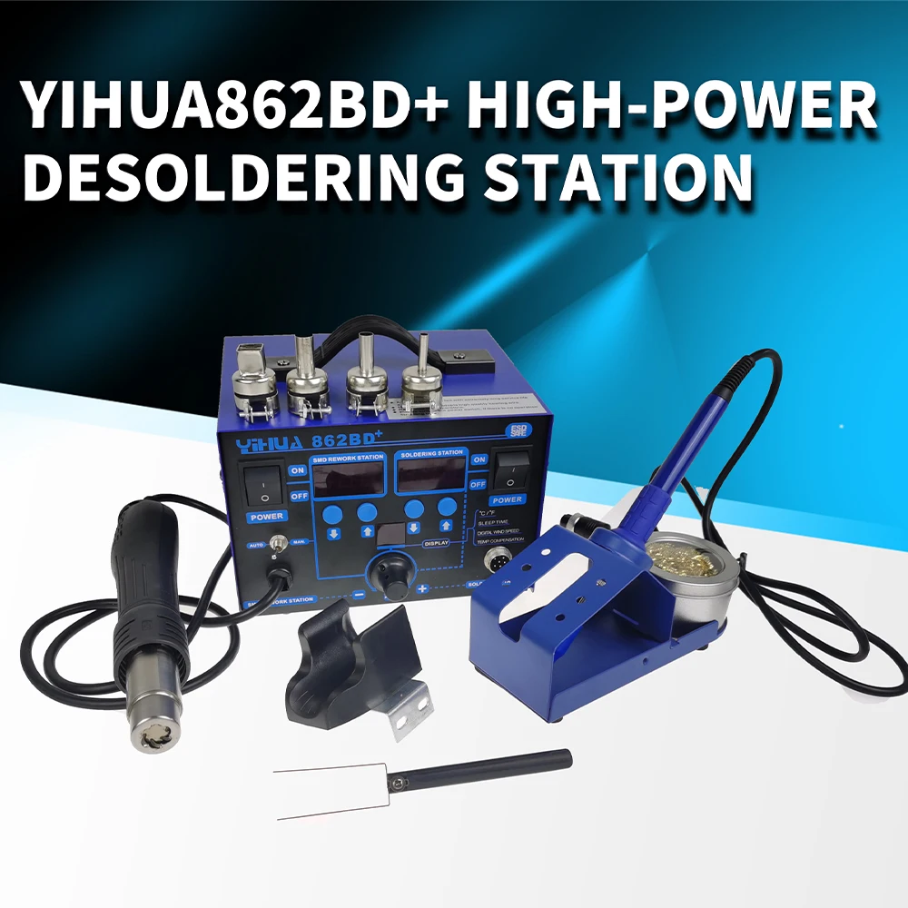 YIHUA 862BD+ 110V / 220V 720W 2 in 1 SMD Rework Soldering Station Hot Air Gun Solder Iron