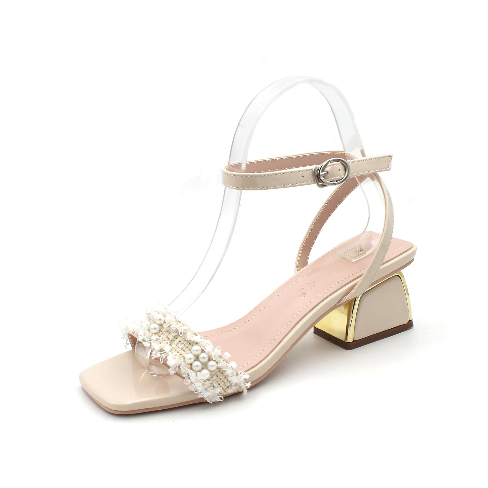 

Thick-heeled sandals female fairy style 2020 new summer wild fashion open toe pearl high heels