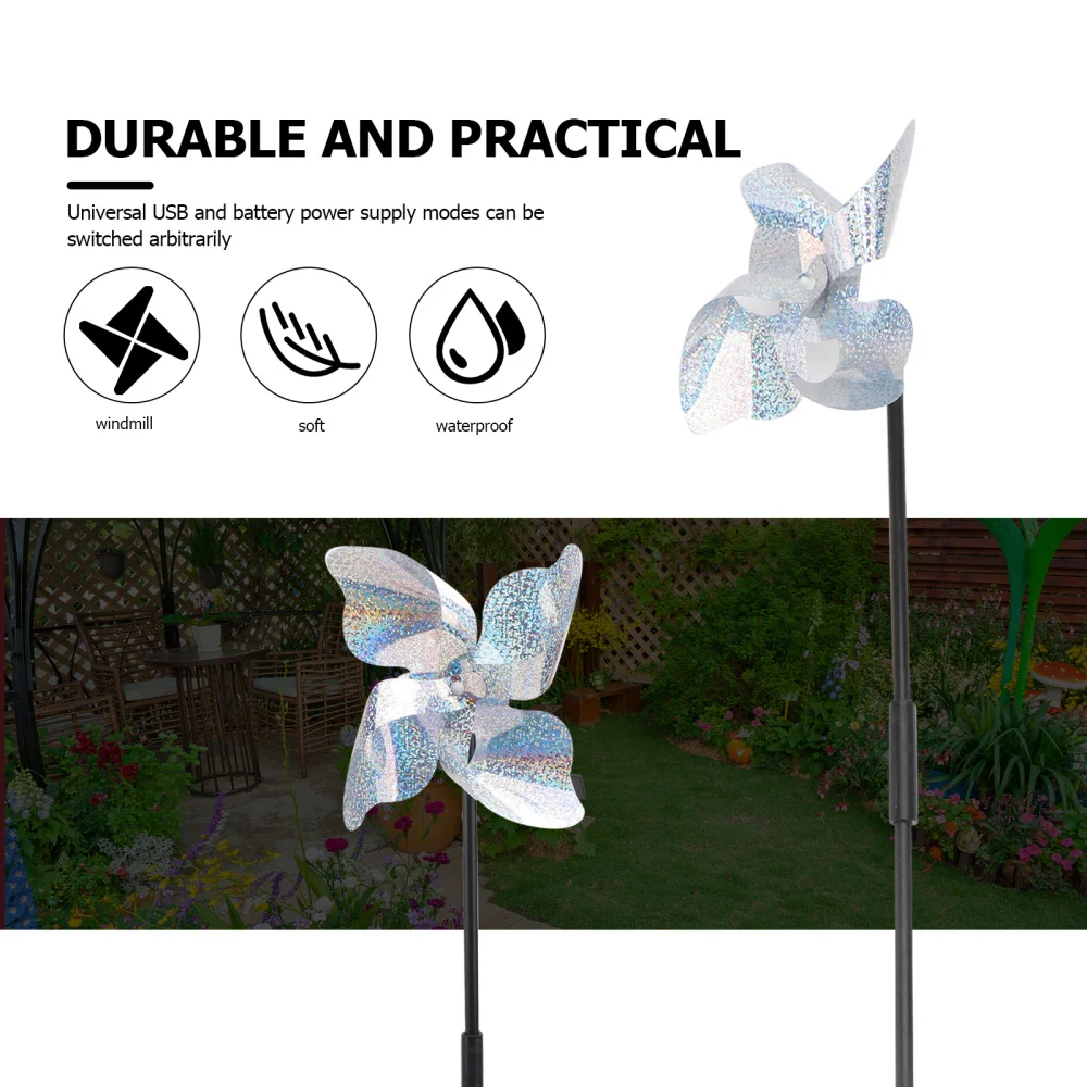 

2PCS Bird Repellent Device Wind Windmill Shaped Bird Repeller (Silver)