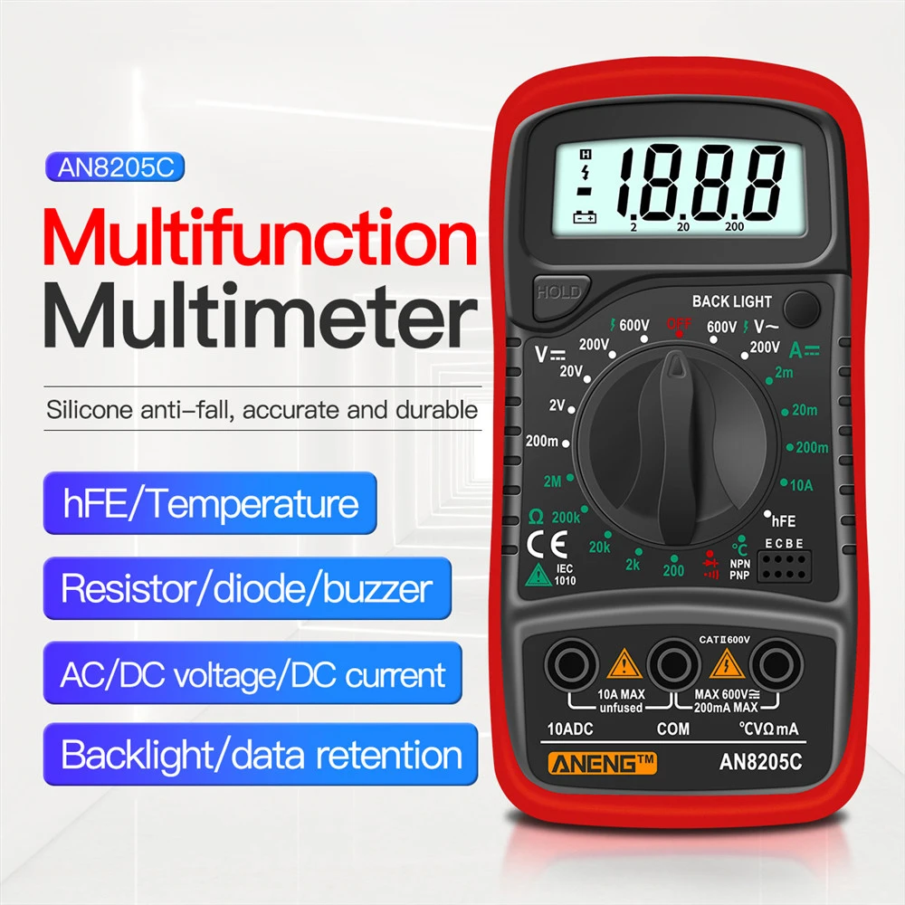 

1pc Multimetro With Thermocouple LCD Backlight Portable AN8205C Digital Multimeter AC/DC Ammeter Volt Ohm Tester Meter