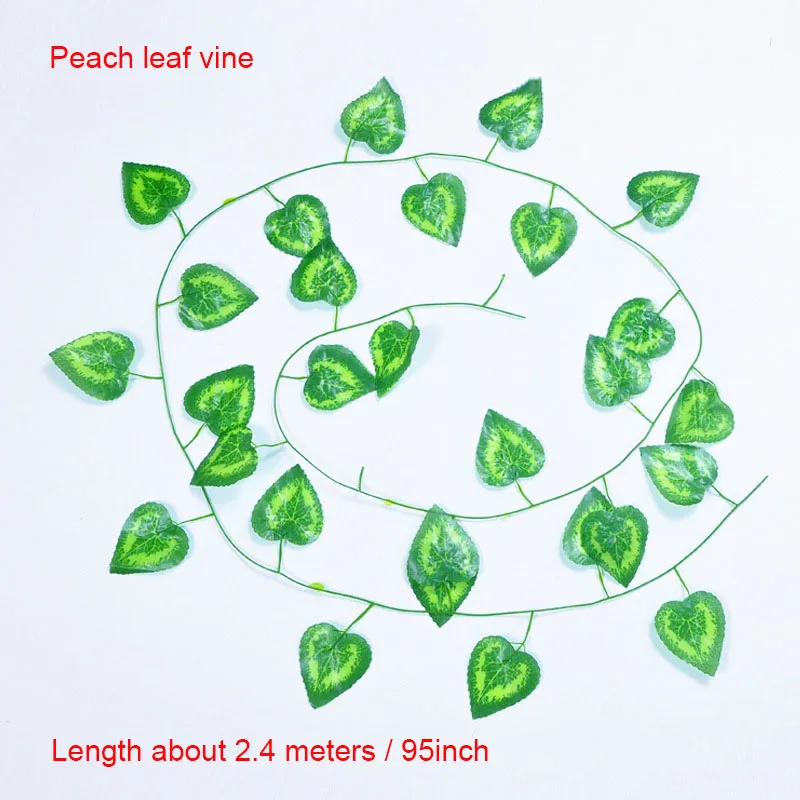 Peach leaf vine 210 см/лот шелковые розы поддельные криперы зеленый лист плюща лоза для дома свадьбы Decora оптом diy Висячие гирлянды искусственные цветы - Цвет: Peach leaf vine