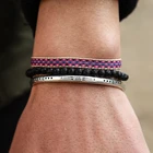 Ручной выработки Многослойные браслеты комплект браслет серебристого цвета браслет натуральный черный вулканический камень узел веревки браслет дружбы дропшиппинг