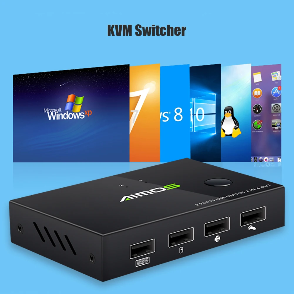

4K USB HDTV KVM Switch Box for Sharing Keyboard Mouse Printer Plug Plug And Paly 2 in 4 out Video Display USB Switch Splitter