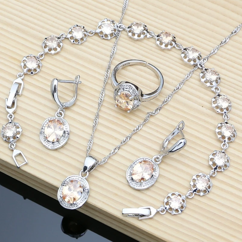 

Simple Silver 925 Jewelry Sets 12 Colors Topaz Gemstone Birthstone Earrings Bracelet Resizable Ring Necklace Wholesale Price