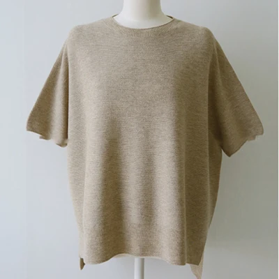 

NEW Korean Knitted T-Shirts Women Loose Short Sleeve Summer Shirts Split Basic Top Tees Elegant Office Lady Knitwear