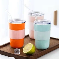 cup water cup with straws double lid portable hand cup wheat straw cola coffee plastic travel cup drinking cup home office gifts