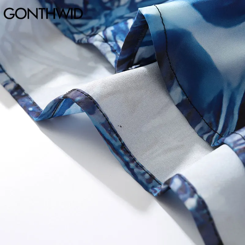

GONTHWID Hawaiian Beach Shirts Streetwear Lightning Print Shirt Harajuku Tropical Holiday Casual Summer Hip Hop Button Down Top