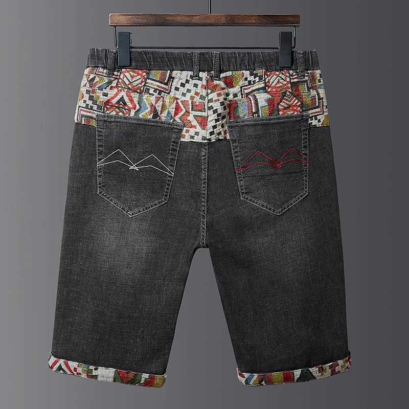 Мужские джинсовые шорты с вышивкой повседневные зауженные хлопковые