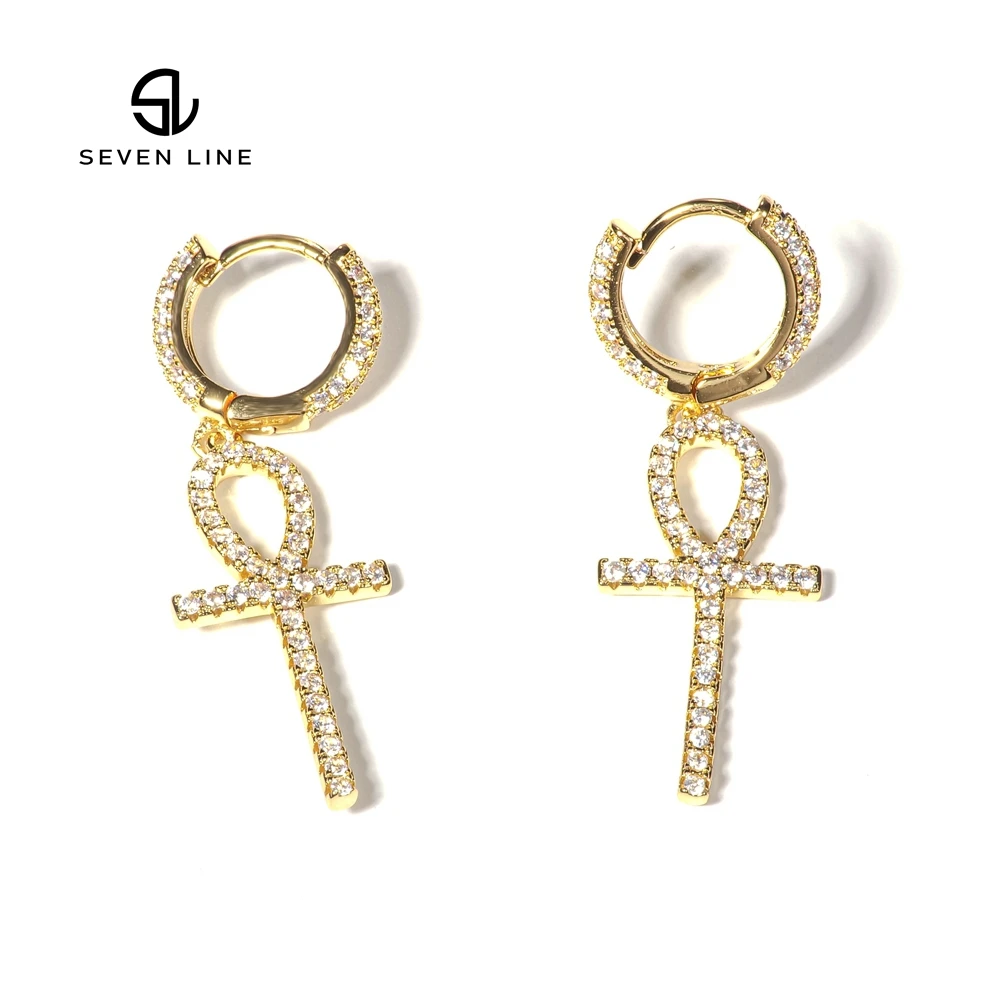 

925 Sterling Silver Inlaid Cubic Zircon Cross Pendant Women's Earrings Asymmetric Hoop Earrings