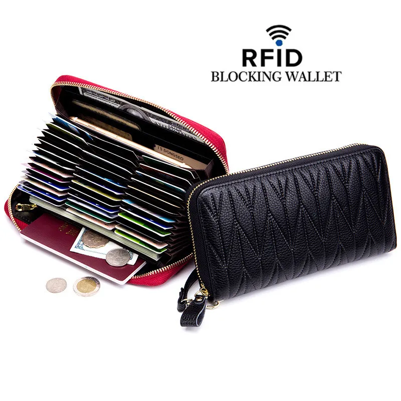 Новинка RFID женский длинный кошелек Блокировка держатели для карт дорожные