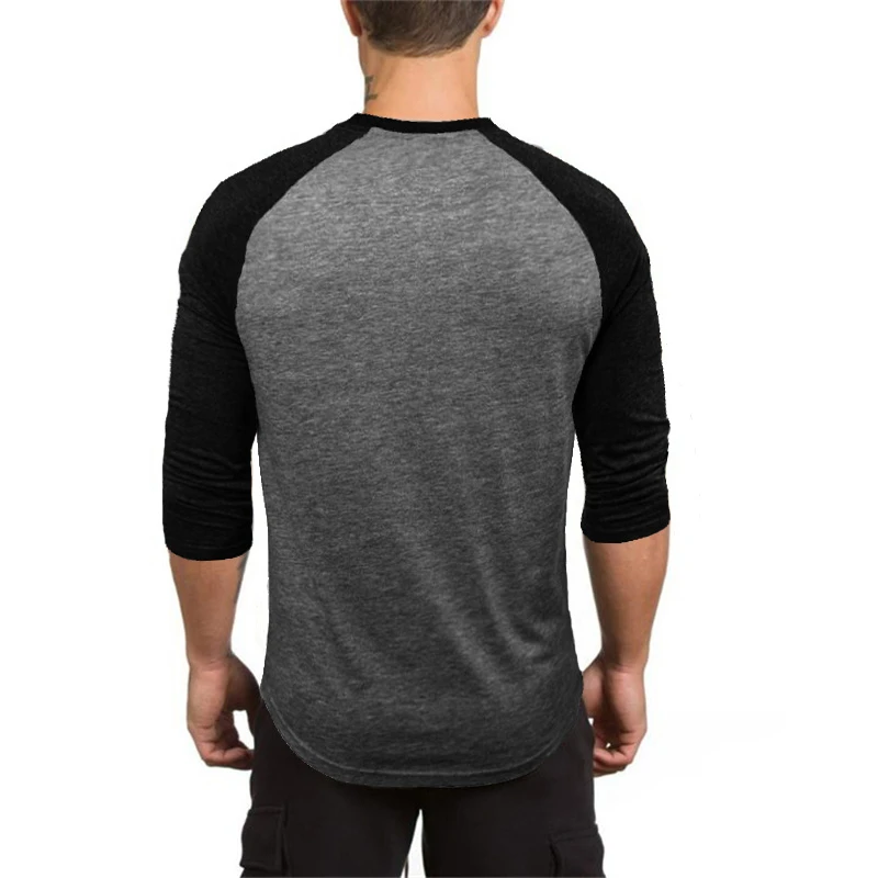 

Bodybuilding T Shirt Men O-Neck T-shirt Men's Casual Cotton 3/4 Sleeve Tshirt Slim Fit Raglan Fitness T Shirt Man