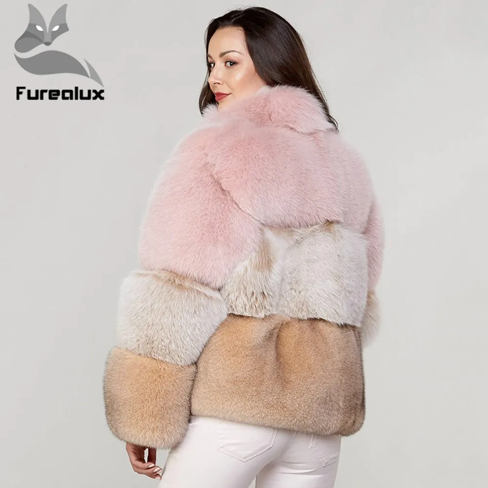 Furealux Real Fur Fox Coat Winter Palace Genuine Leather Jackets Female White Clothing Women's Outerwear With Stand Collar | Женская