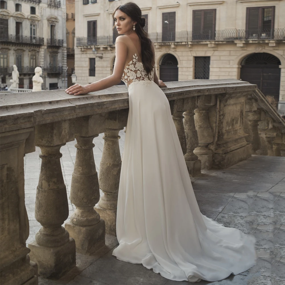 Свадебное платье Jiayigong Vestido De Noiva шифоновое пляжное для невесты с глубоким вырезом