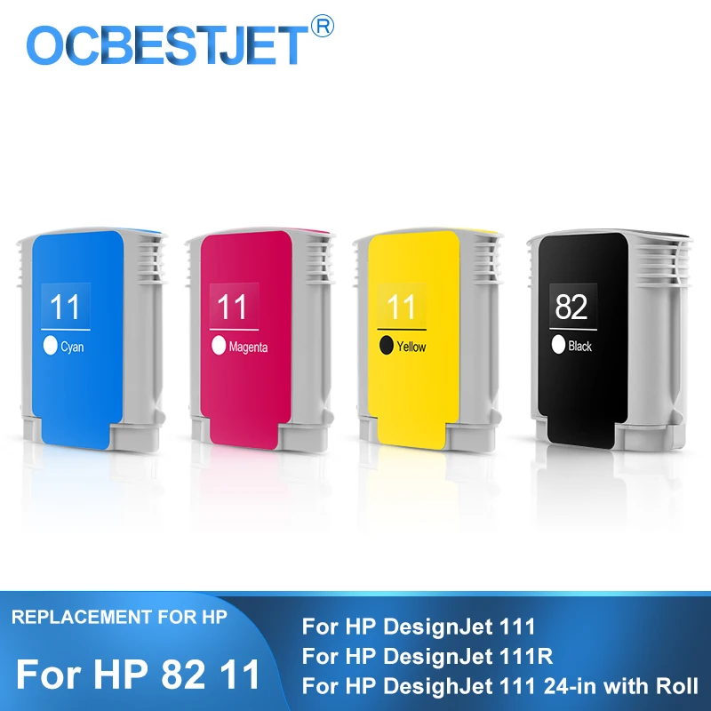 [Сторонний бренд] для HP 11 82, сменный чернильный картридж для принтера HP Designjet 111 111R (CH565A C4836A C4837A C4838A)
