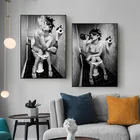 Современная унитаза сексуальная женщина Мужская Картина на холсте Девушка курить и пить ванная комната картина плакат черно-белые рисунки