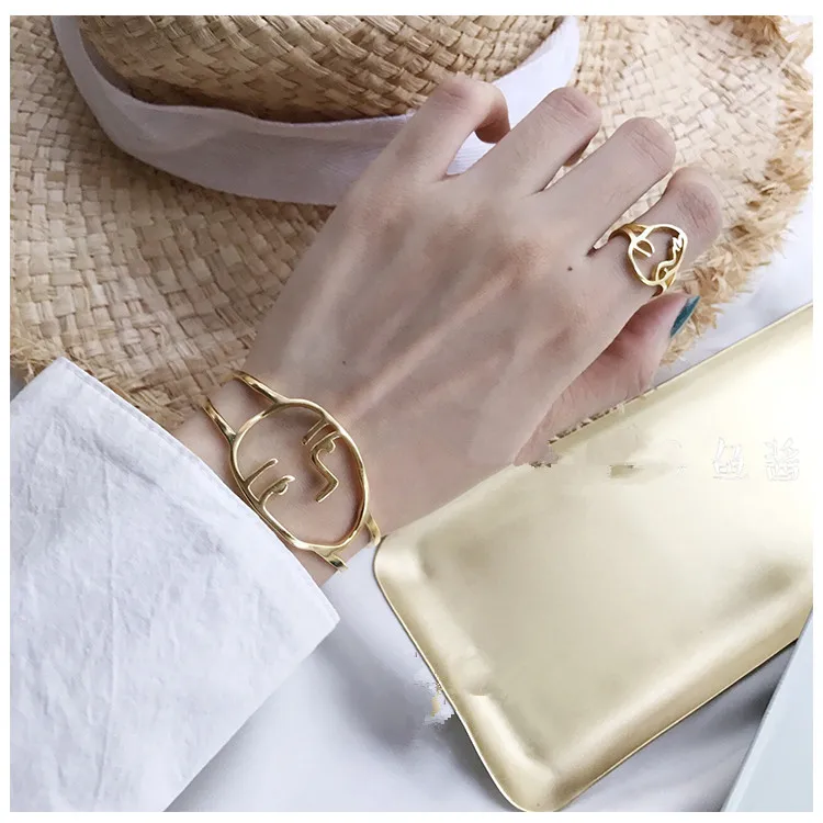 Модное простое металлическое кольцо с абстрактным контуром для женщин ювелирные