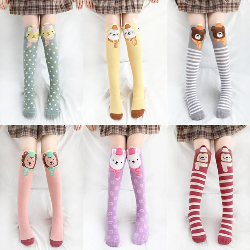Носки до колен для маленьких девочек хлопковые милые Гольфы с изображением лисы