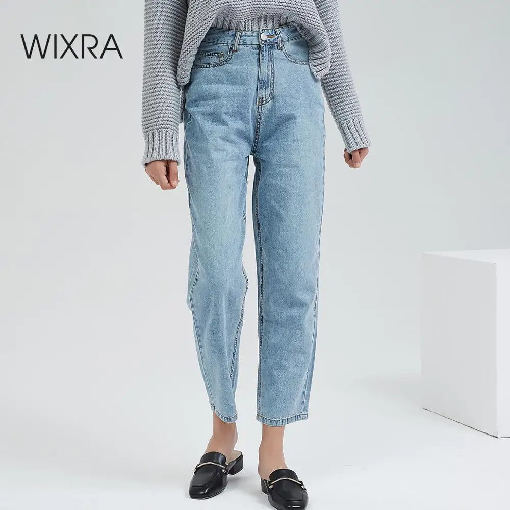 Wixra Casual Women's Mom Denim Pants High Waist Pockets Jeans Basic Ankle Length Thin Trousers Summer Autumn Ladies Clothing