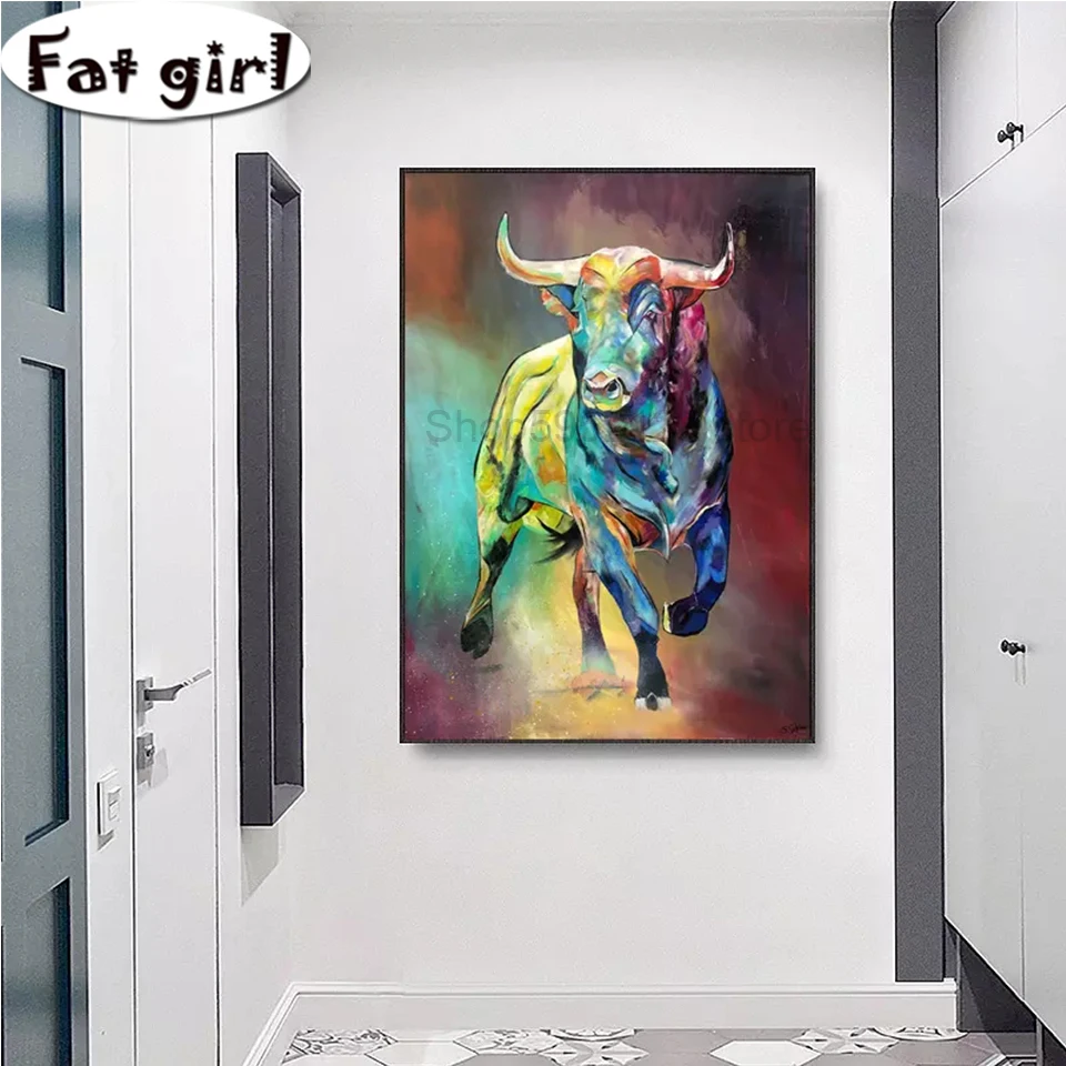 Абстрактные красочные алмазные картины бык животные настенный художественный