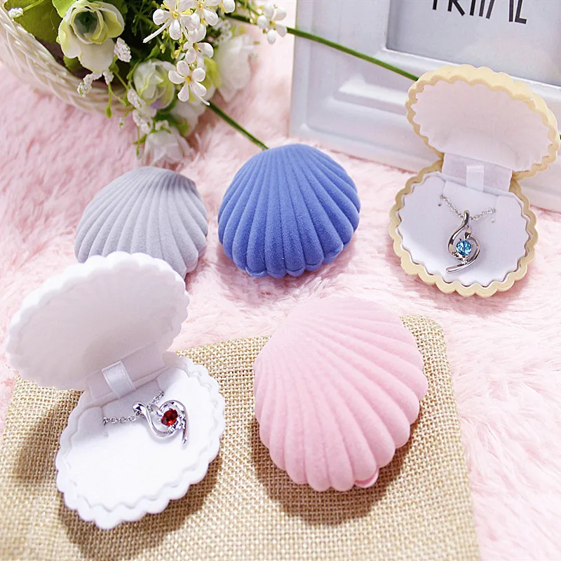 Бархатная шкатулка для ювелирных изделий в форме ракушки футляр обручального