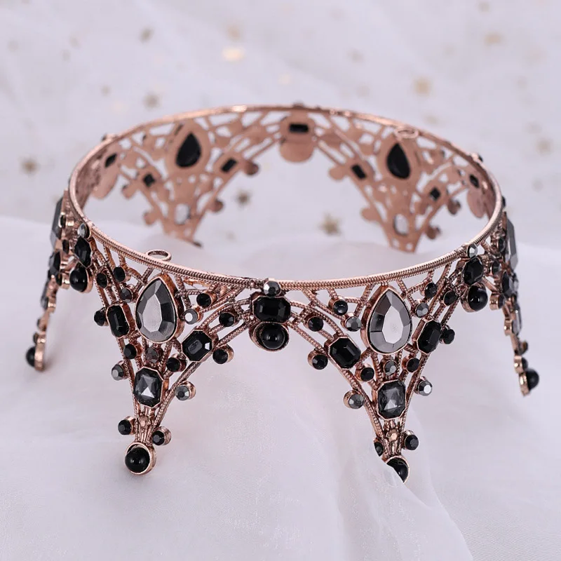 FORSEVEN Винтаж барокко черный бисер диадемы Короны королевская королева повязка на голову для женщин невесты Свадебная вечеринка украшения для волос