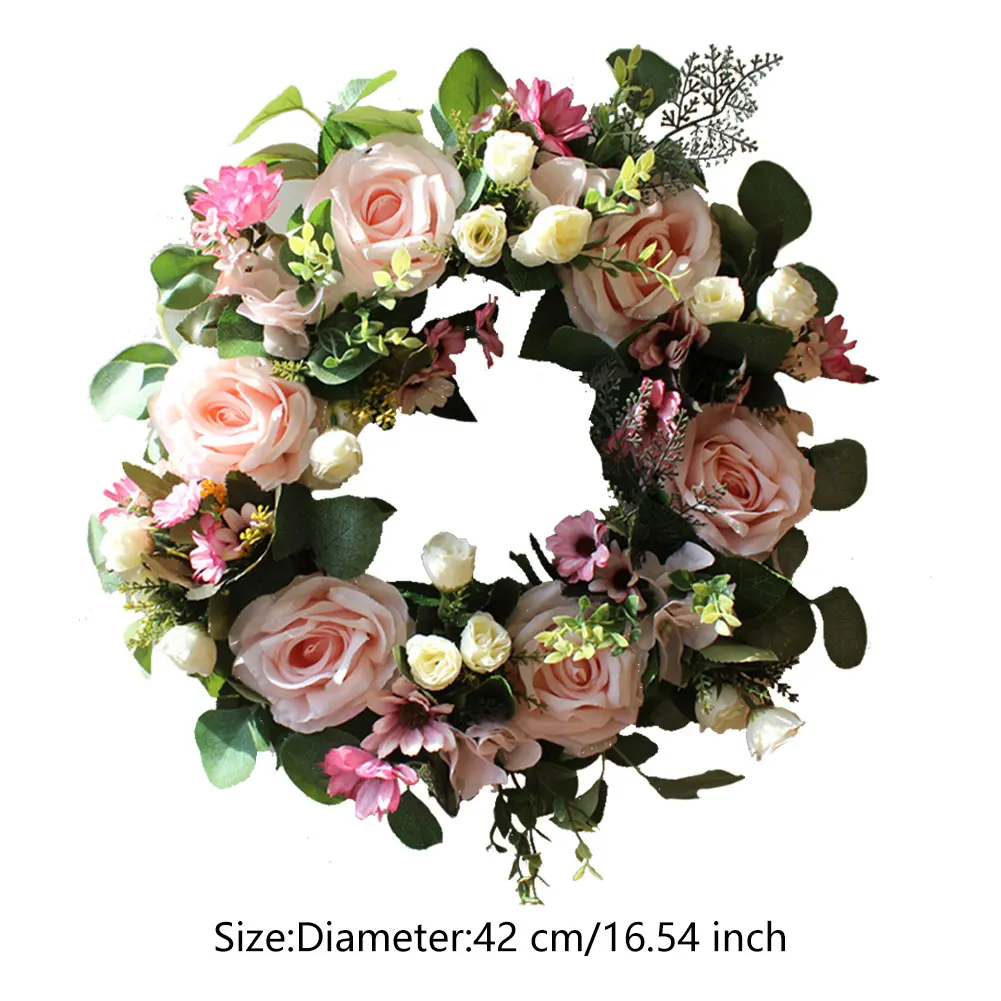

Romantic Rose Simulation Garland Artificial Floral Wreath Artificial Door Wreath For Wedding Party Wall Hanging Decoration