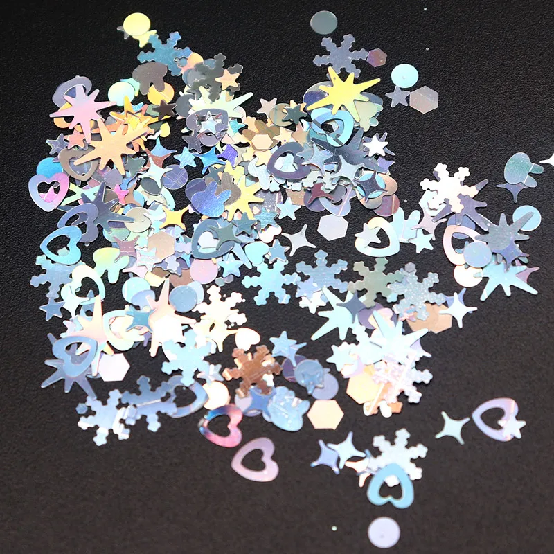 Лазерные серебряные блестки для ногтей Снежинка Сердце Звезда точка бабочка