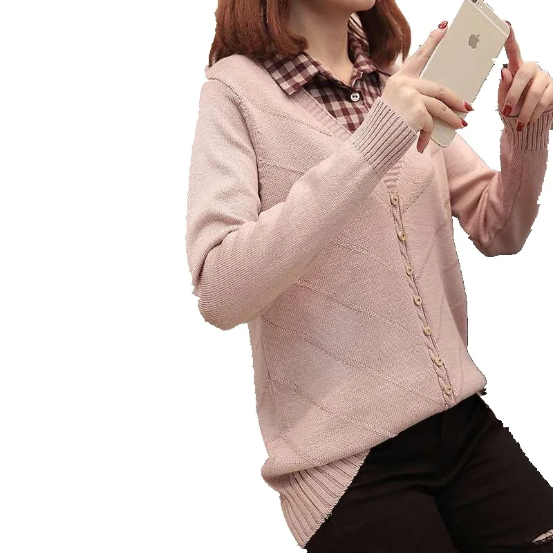 Свитер с воротником-стойкой женский свитер имитацией двух частей свободный