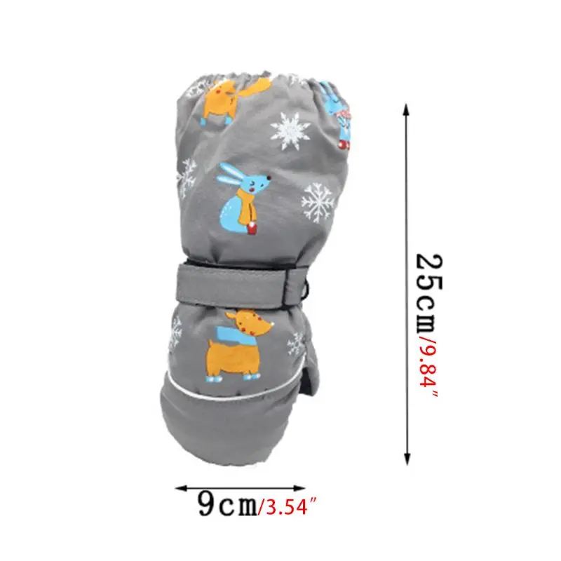 

Toddler Kids Winter Waterproof Windproof Long Cuff Gloves Cute Rabbit Deer Printed Thicken Warm Snow Ski Non-Slip Mittens 2-6 T