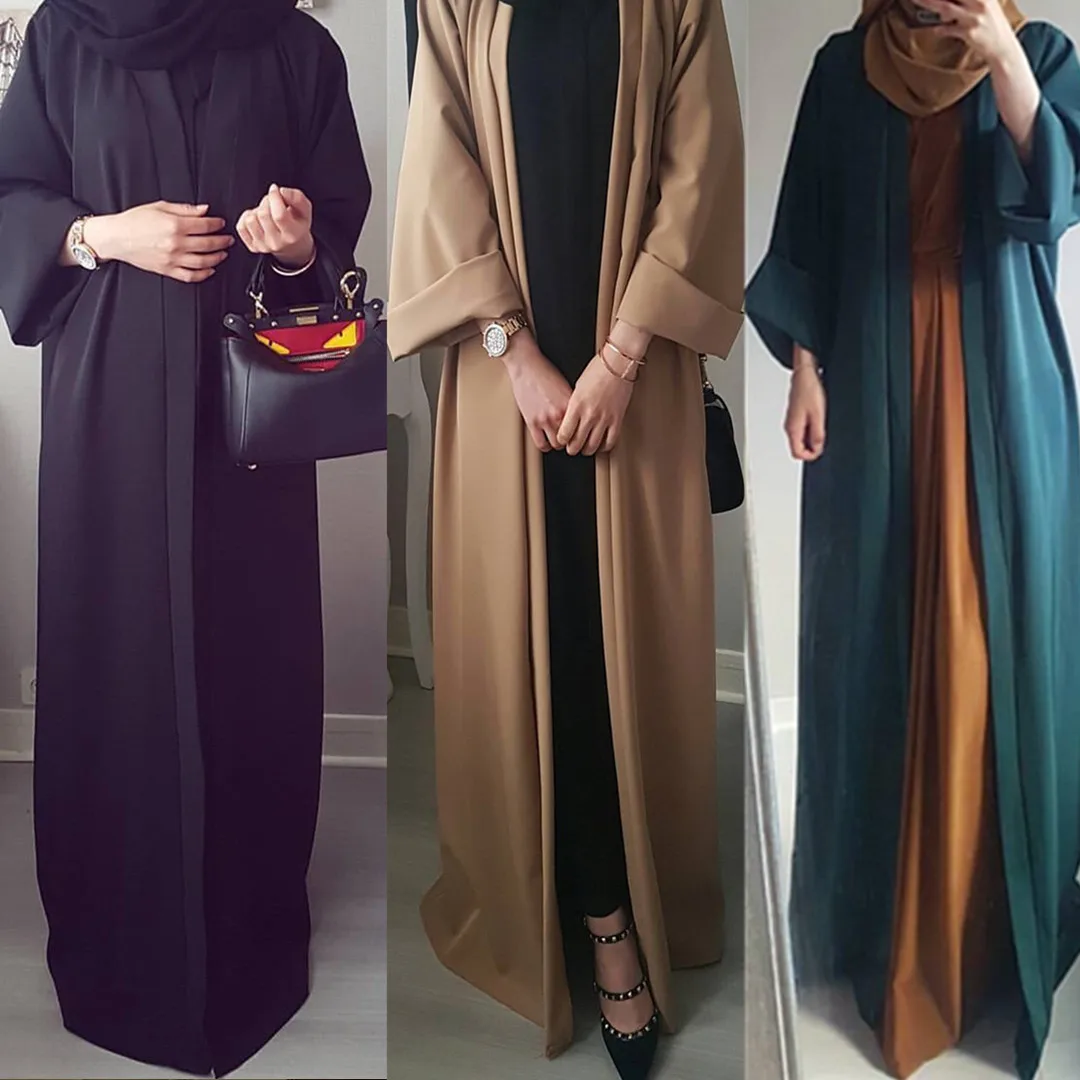 Турецкий мусульманский Дубайский кардиган с открытым спереди, Ближний Восток, Женская абайя, однотонные платья, женская мусульманская одеж...