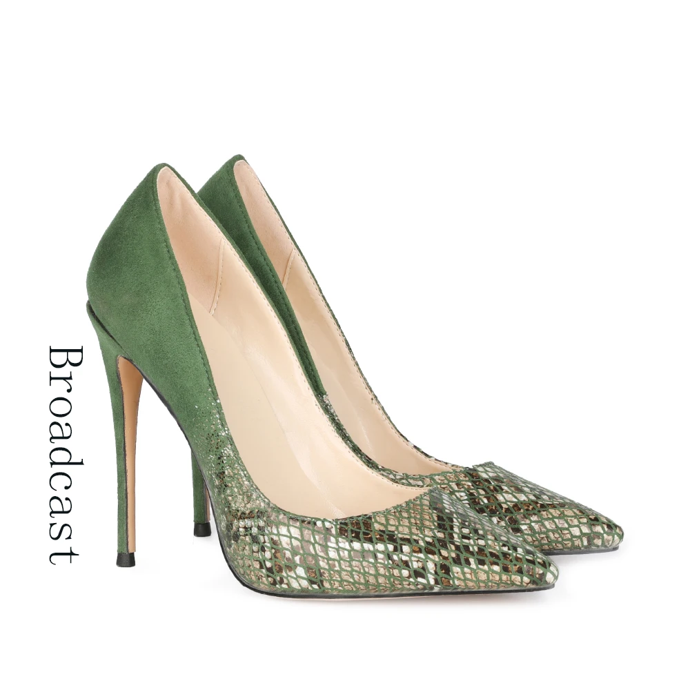 Broadcast Spring and Summer Womens Shoes New Style Suede Fashion Snake
Pattern Stitching Stiletto Heels Ladies Pointed Shoes