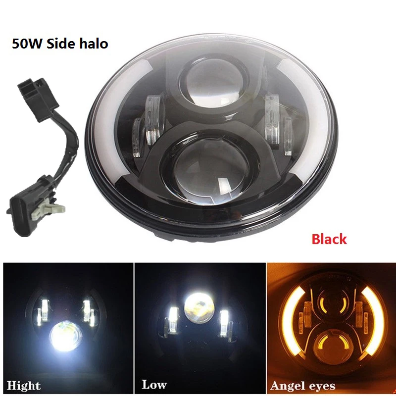 50W halo light black Круглый 7 ''мотоцикл черный проектор Moto светодиодный светильник лампа головной светильник для Harley Sportster Touring Street Glide Softail FLHXF Trike - Цвет: 50W halo light black