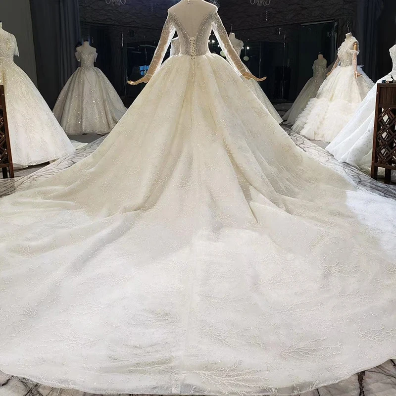 HTL1593 Top With Diamonds Elegant Wedding Dress 2020 O-Neck Summer Bridal Dresses For Girl Big Train فساتين اعراس