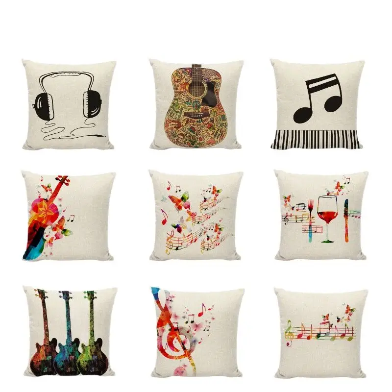 

Подарочные новые музыкальные наволочки, красочные Наволочки с принтом для Note, гитары, скрипки, домашний декор, гостиная, офис, льняные хлопк...